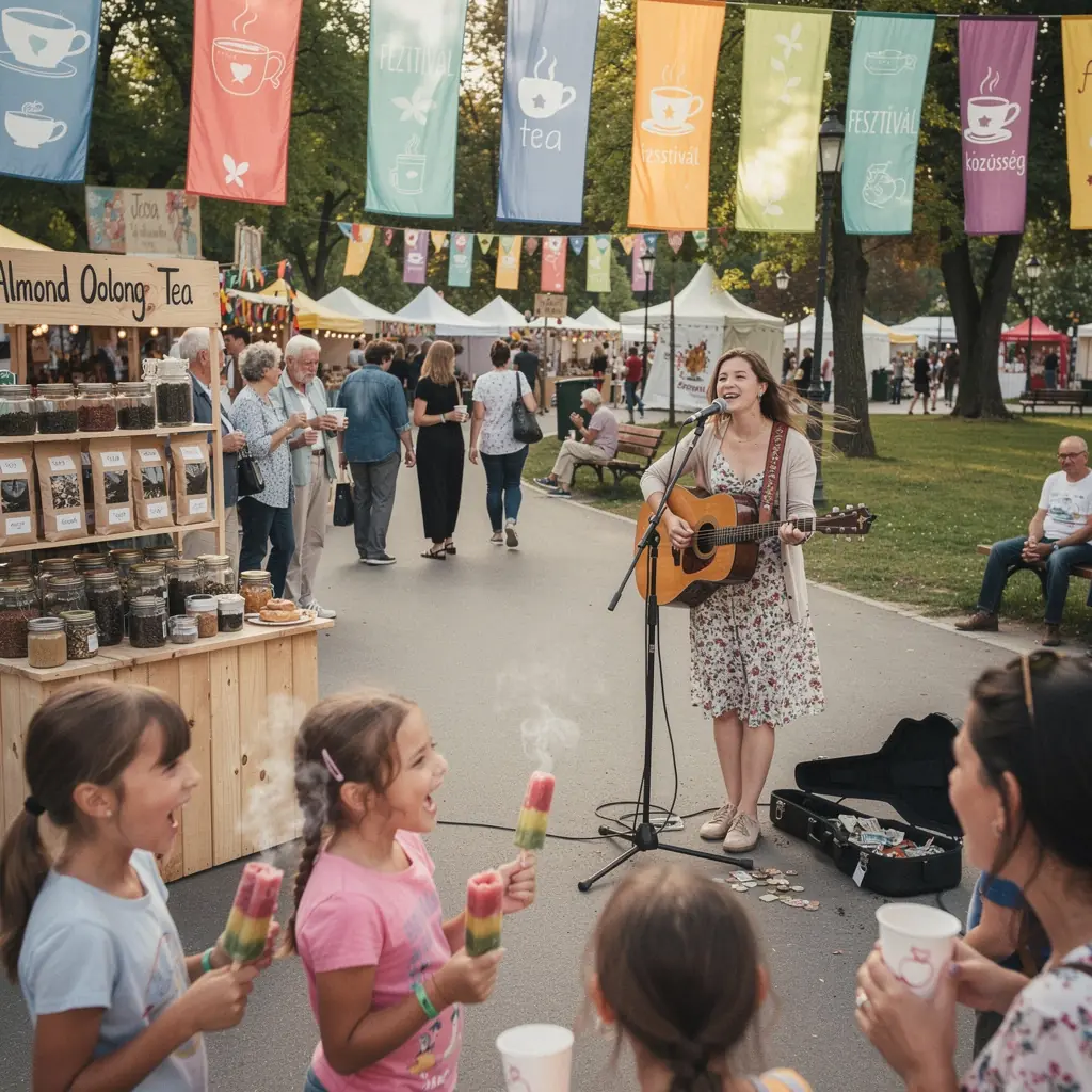 Teás tálcán mandulás oolong tea, mellette virágos díszítéssel.