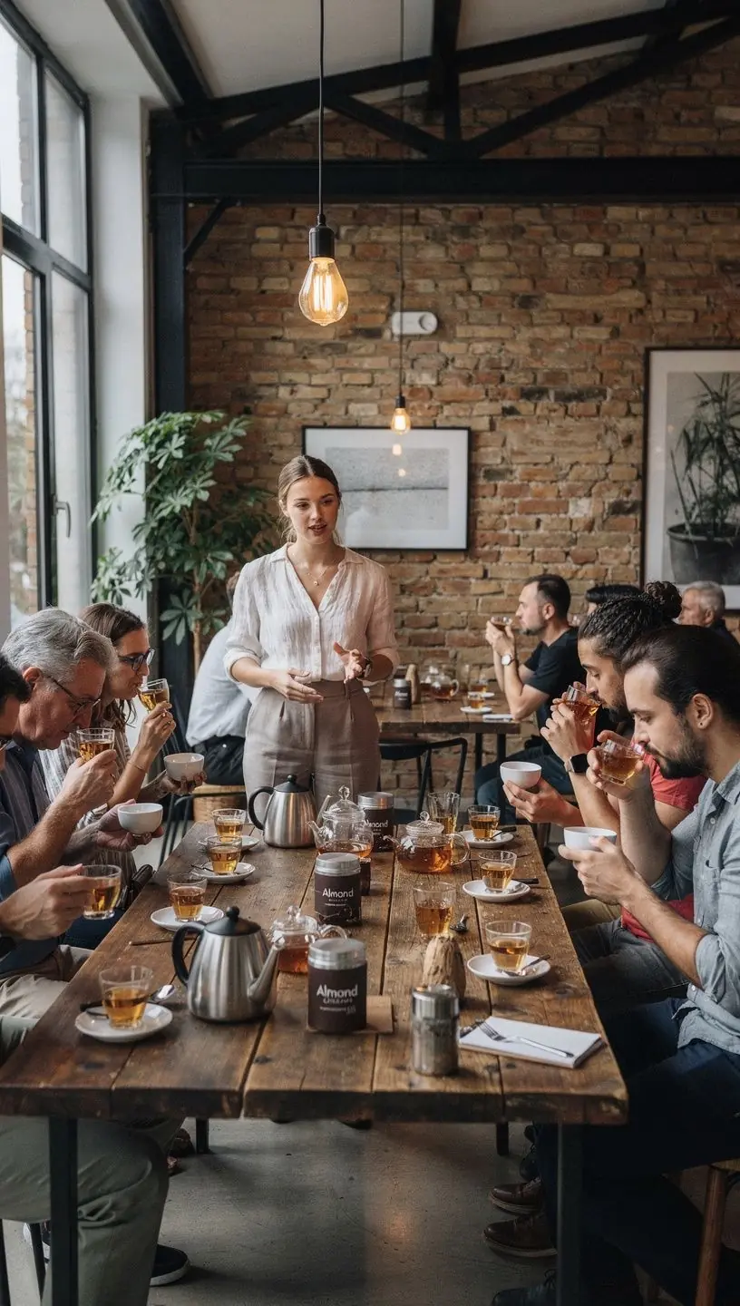 Közelkép mandulás oolong tea levelekről, édes marcipán darabokkal.
