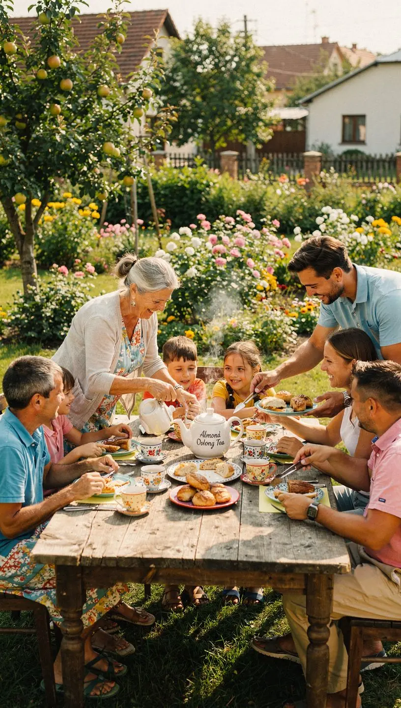 Virágokkal díszített teásdoboz, amely az ínycsiklandó keveréket rejt.