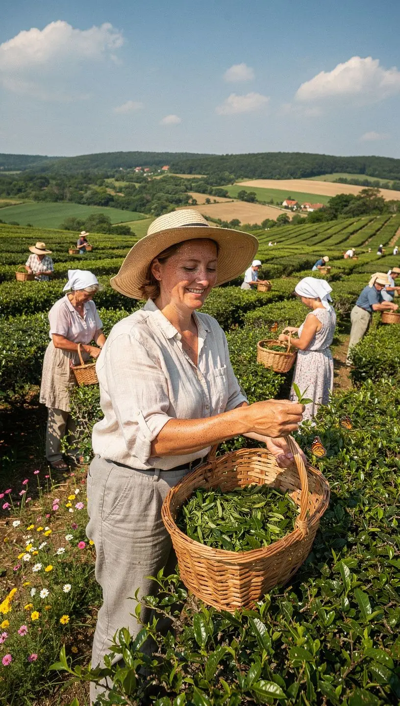 Mandulás oolong tea levelek, színes virágokkal és édes marcipánnal.