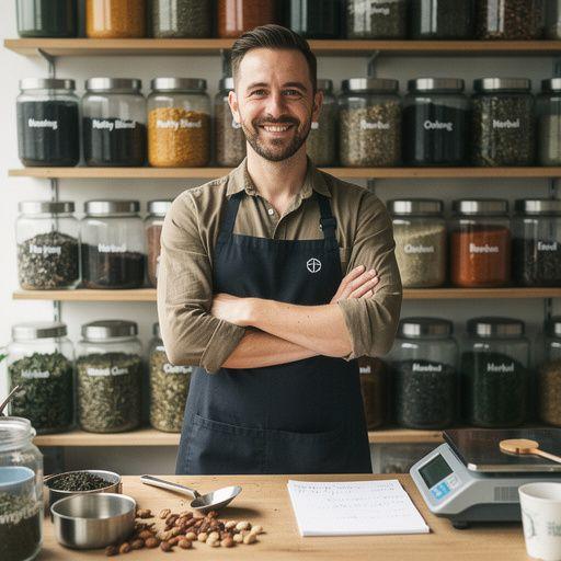 Friss virágok és mandula aromája a bögre mellett, kellemes hangulatot teremtve.